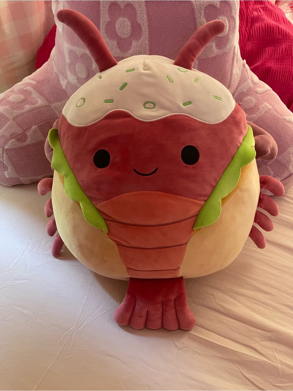 Squishmallows Beige and White Plush Tag Pillow